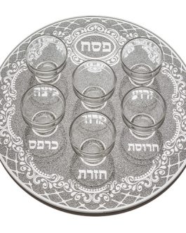 קערת פסח זכוכית מהודר גליטר עם 6 בומצים 36 ס"מ