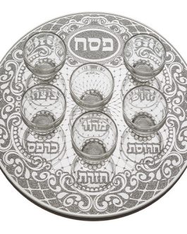 קערת פסח זכוכית מהודר גליטר עם 6 בומצים 36 ס"מ
