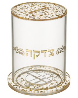 קופת צדקה מפרספקס נצנצים זהב 12.5X10.5 ס"מ