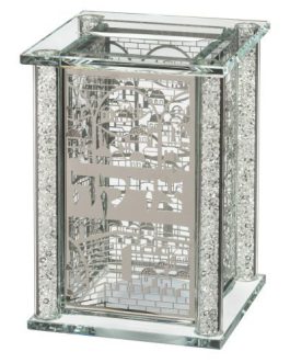 קופת צדקה מהודרת מקריסטל עם פלקטות כסף 13X9 ס"מ