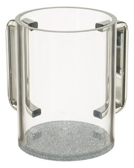 נטלה פרספקס מהודרת שקופה עם גליטר כסף וידיות כסף 13 ס"מ