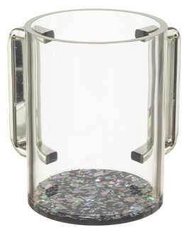 נטלה פרספקס מהודרת שקופה עם בסיס וידיות שחור נצנץ 13 ס"מ