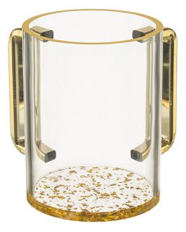 נטלה פרספקס מהודרת שקופה עם בסיס וידיות נצנץ זהב 13 ס"מ