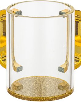 נטלה פרספקס מהודרת שקופה עם גליטר זהב וידיות זהב 11 ס"מ