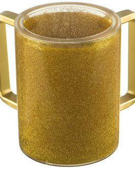 נטלה פרספקס מהודרת שקופה עם גליטר זהב וידיות זהב