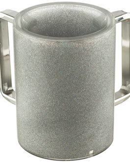 נטלה פרספקס מהודרת שקופה עם גליטר כסף וידיות כסף 12 ס"מ